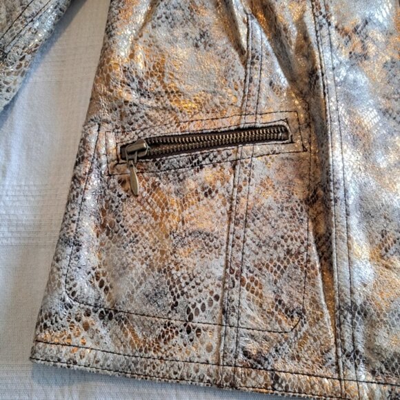 Chico's womens size 2 or Large reversible leather jacket, brown & animal print - Picture 6 of 15